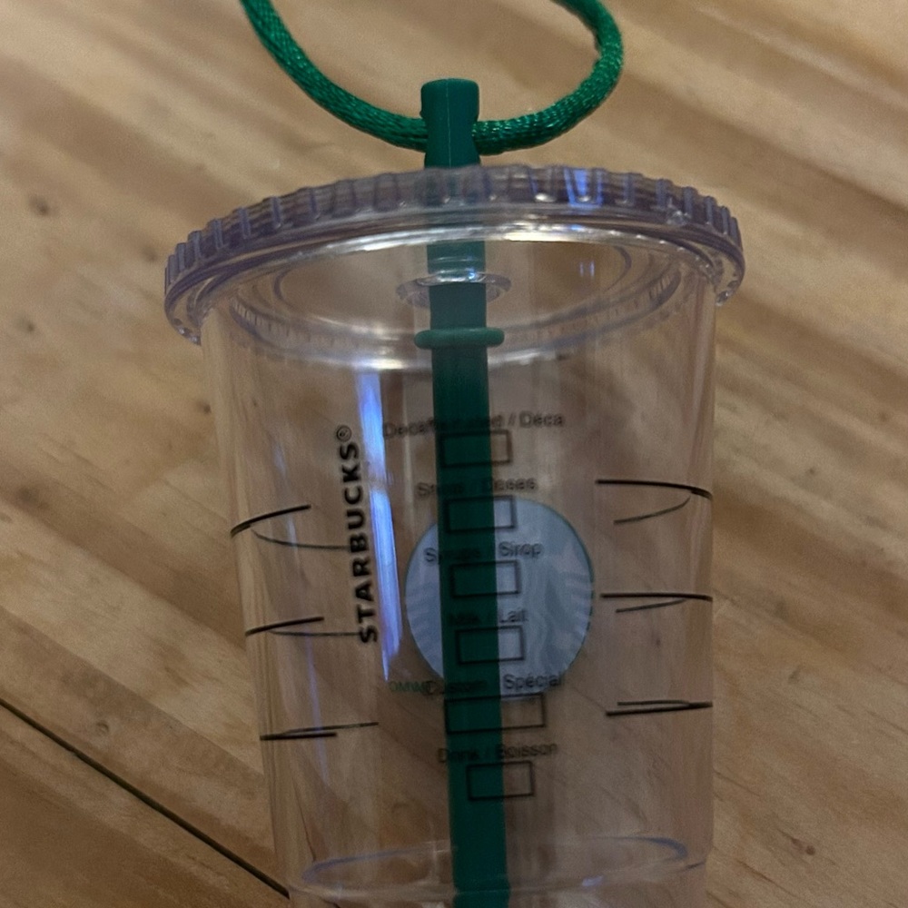 Starbucks Transparent Cup with Flat Lid and Teal Straw Christmas Ornament - Picture 2 of 2